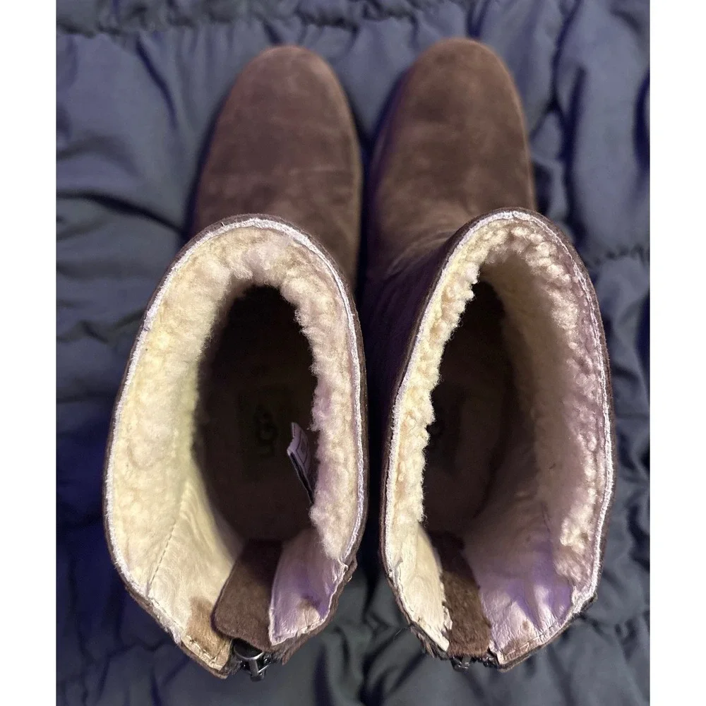 UGG Australia Gisella Brown Suede Shearling Lined Wedge Boots Women's Size 8